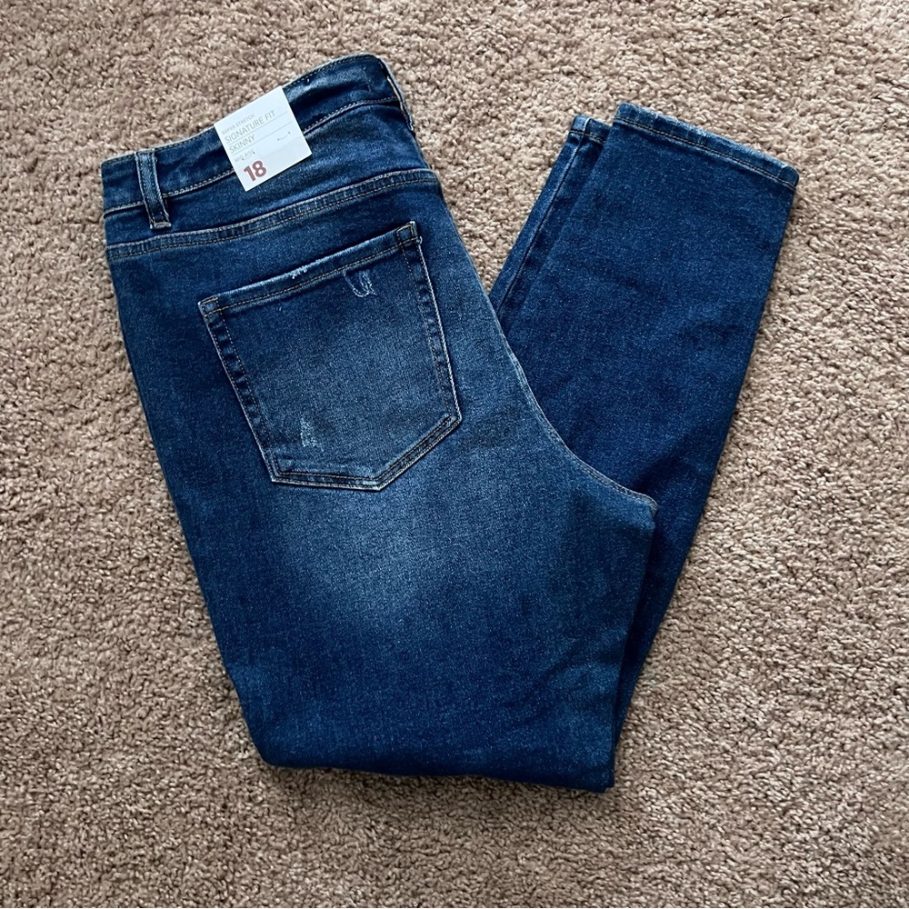 Lane Bryant Dark Blue Flex Magic Distressed Mid Rise Skinny Jeans - Picture 9 of 10